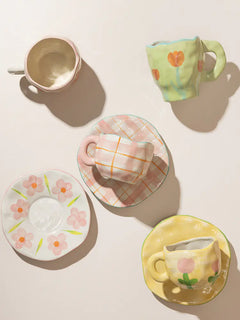 Vintage Hand-painted Ceramic Coffee Cup Set