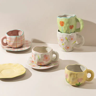 Vintage Hand-painted Ceramic Coffee Cup Set