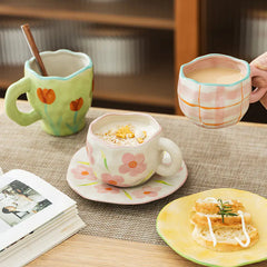 Vintage Hand-painted Ceramic Coffee Cup Set